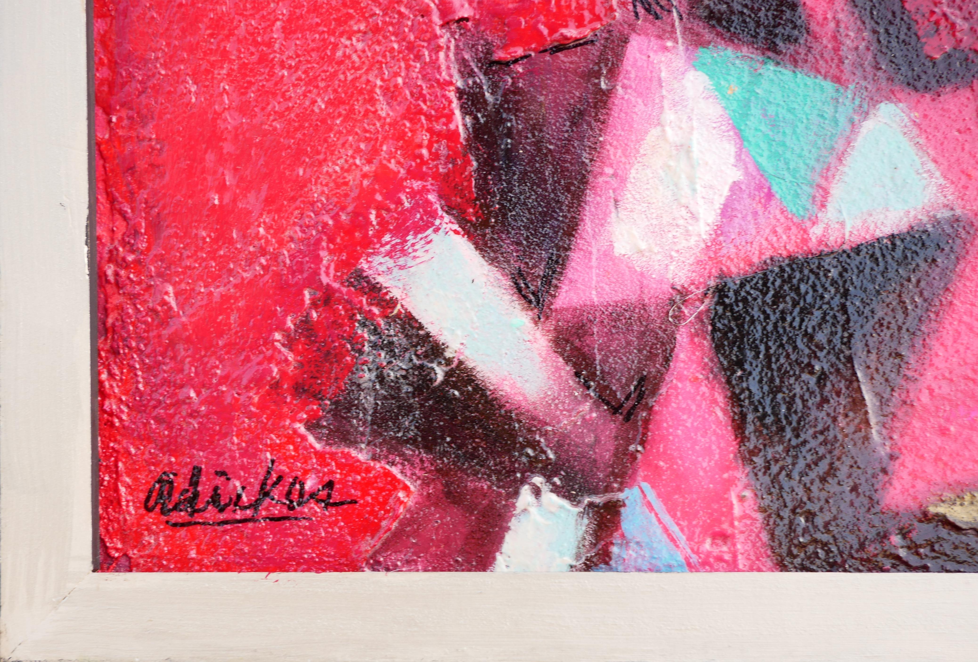 Peinture figurative abstraite moderne de portrait masculin barbu aux tons rouges 3