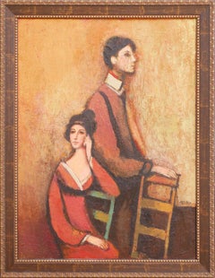 "Seated Couple Against Brown" Modern Abstract Figurative Portrait Painting 