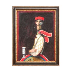 "Figura seduta con berretto rosso" Quadro di ritratto figurativo astratto moderno