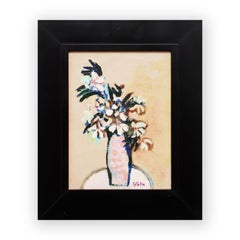 "Small Bouquet Against Tan" Modern Abstract Floral Still Life Against Yellow