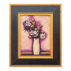 "Piccolo bouquet, magenta" Pittura moderna astratta di natura morta floreale per interni