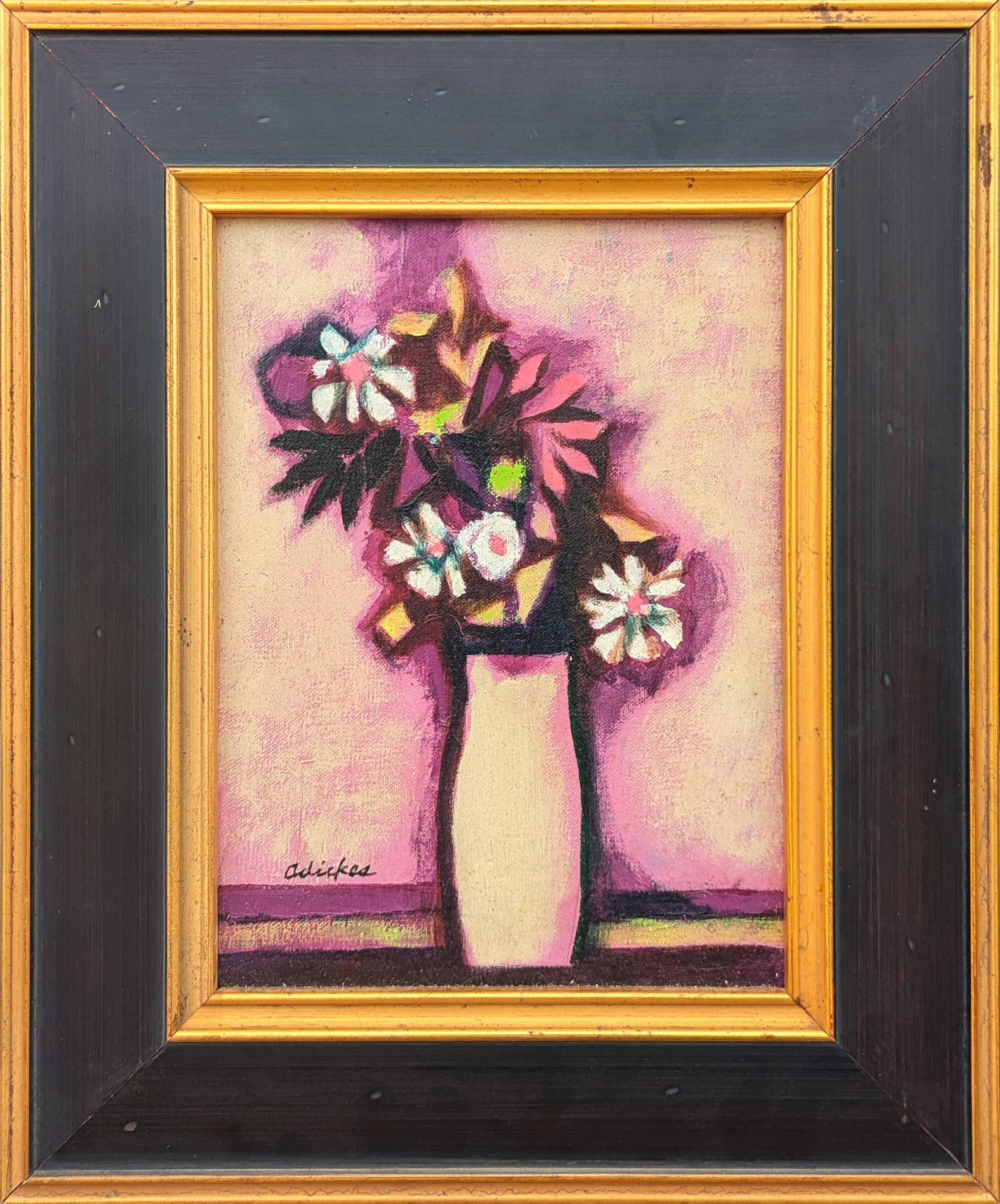 David Adickes Interior Painting – "Kleiner Blumenstrauß, Magenta" Modernes abstraktes Blumenstillleben Innenmalerei