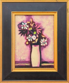 "Small Bouquet, Magenta" Modern Abstract Floral Still Life Interior Painting