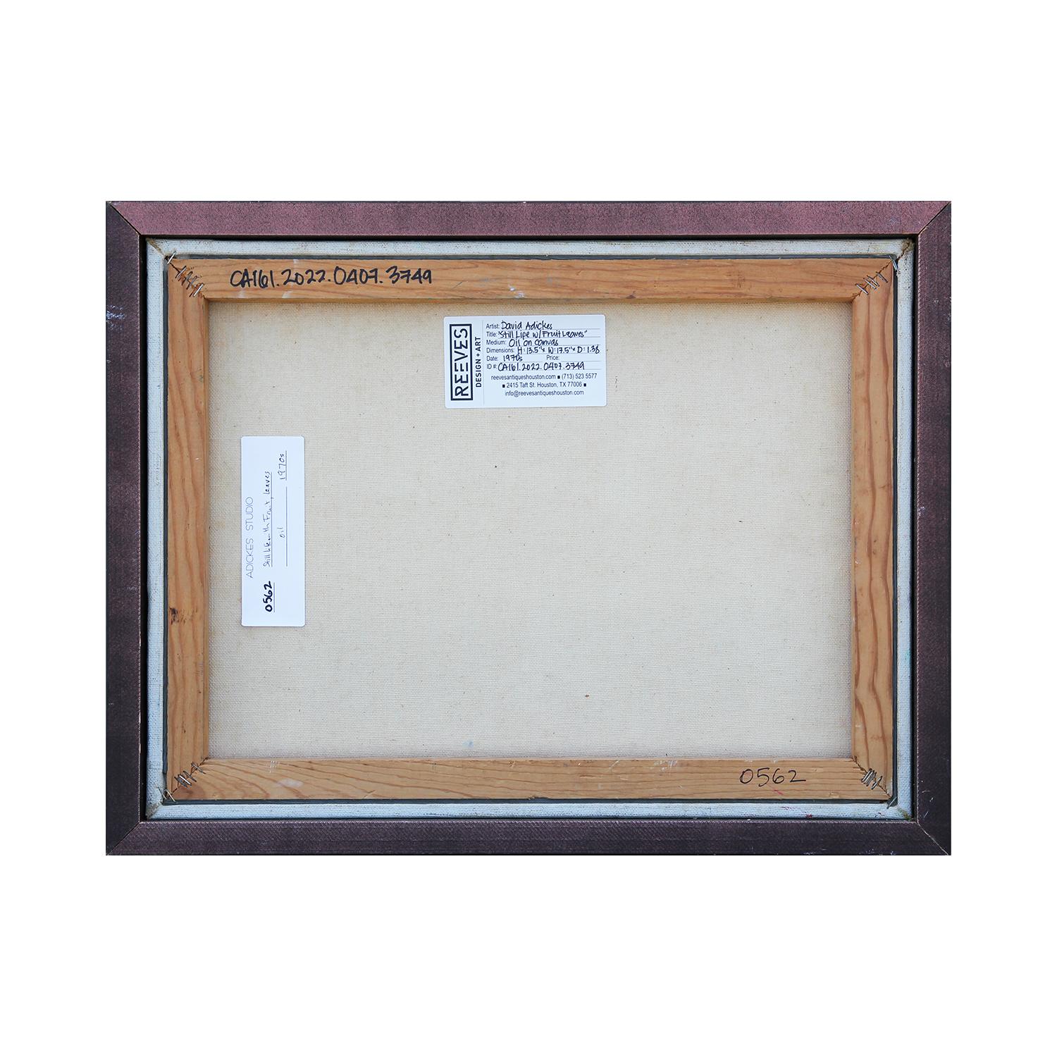 Peinture de nature morte abstraite rose et sarcelle « Nature morte avec fruits et feuilles » 5