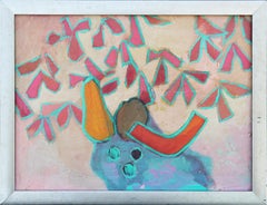 "Still Life with Fruit and Leaves" Pink and Teal Abstract Still Life Painting