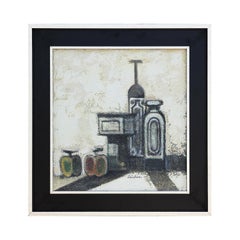 „Stillleben mit zwei Früchten“ Schwarzes, graues und rotes abstraktes Stillleben