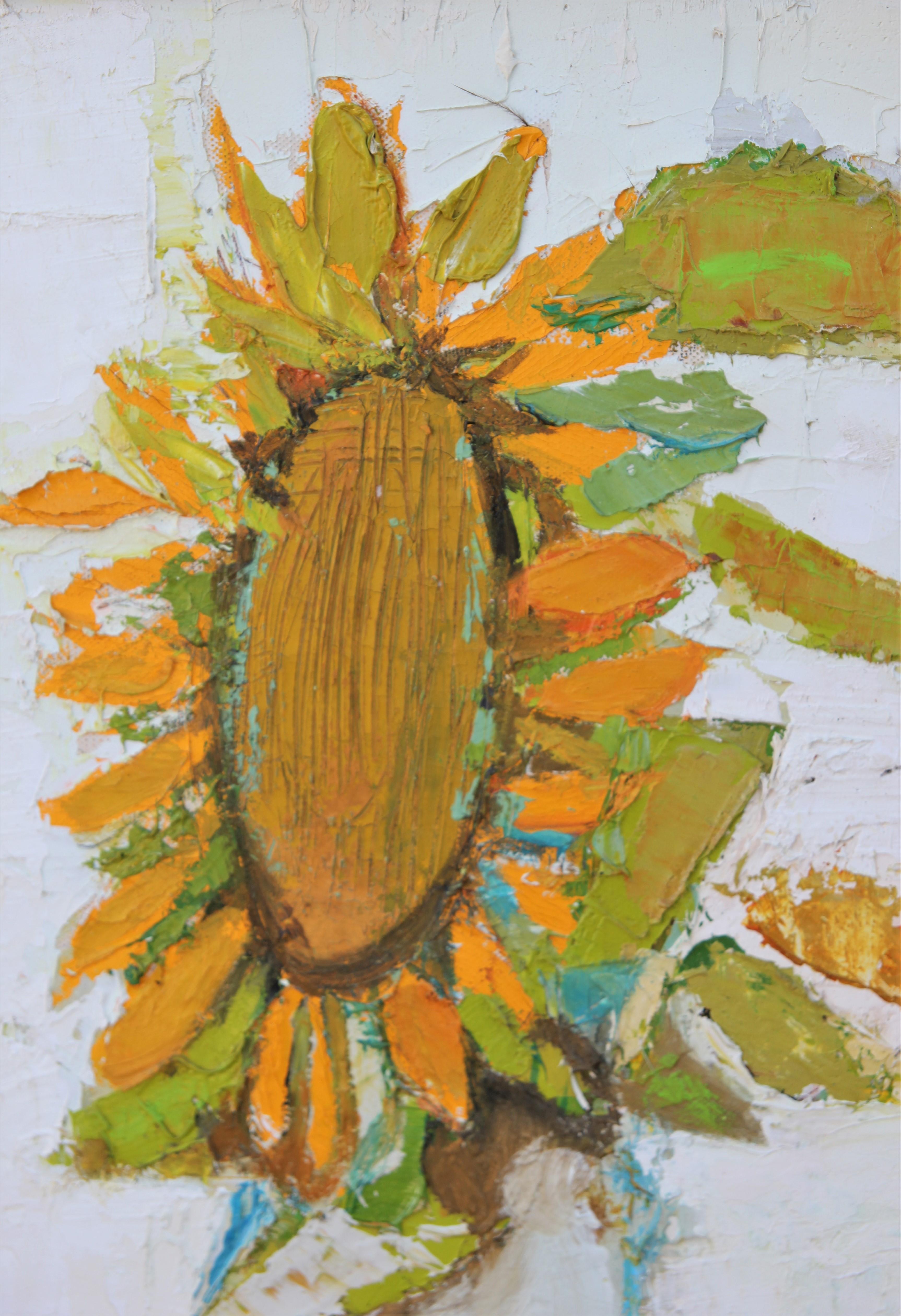 “Sunflower” Post-Impressionist Abstract Flower Still Life - Painting by David Adickes