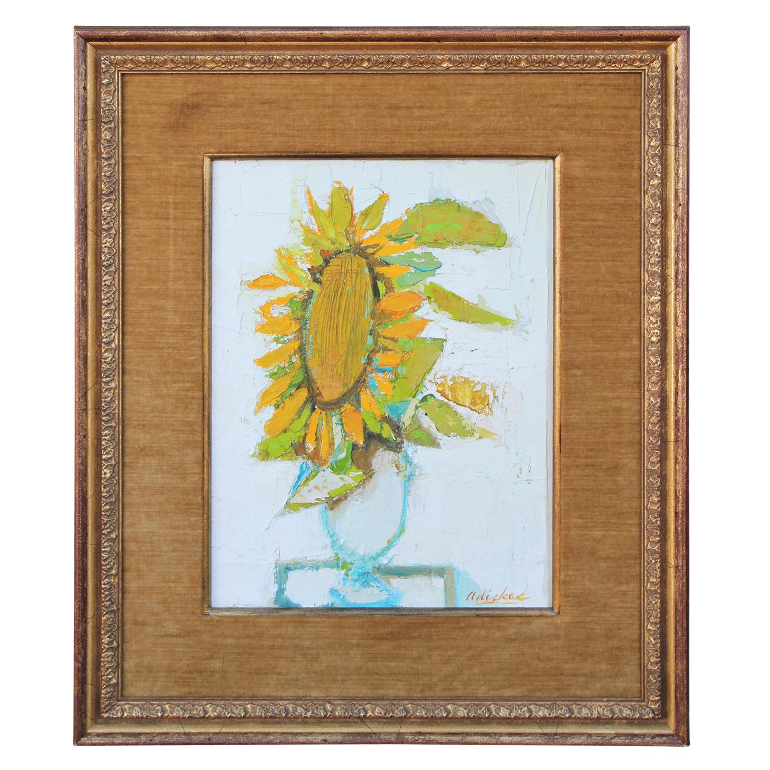 David Adickes Still-Life Painting - “Sunflower” Post-Impressionist Abstract Flower Still Life