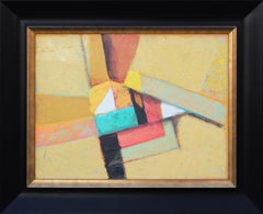 Vintage Texas Abstract Geometric Painting Yellow Teal Orange