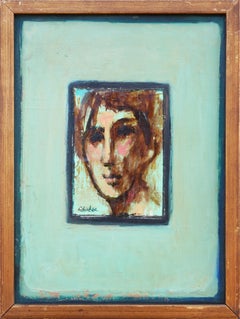 "The Face" Modern Abstract Blue Toned Figurative Portrait Painting of a Bust