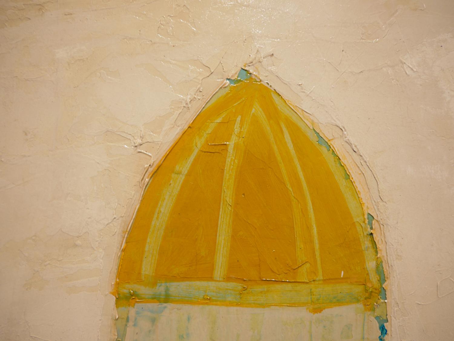Modernes abstraktes, gelb-braun getöntes italienisches Landschaftsgemälde „Die goldene Kuppel“  im Angebot 8