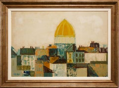"The Gold Dome" Modern Abstract Yellow & Brown Toned Italian Landscape Painting 