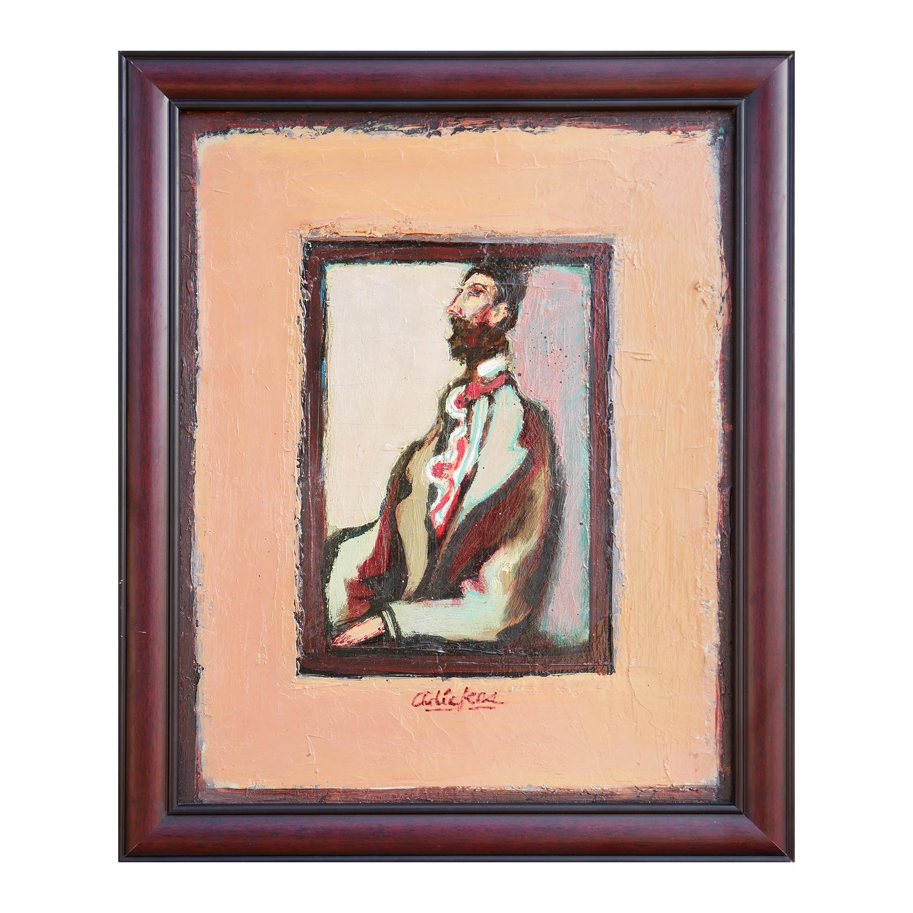 Modernes abstraktes, figuratives Porträtgemälde eines sitzenden Mannes, „The Visitor“ – Painting von David Adickes