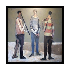 "Three Men in Earth Tones" Neutral Modern Abstract Figurative Portrait Painting