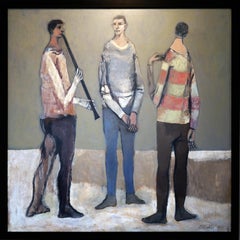 "Three Men in Earth Tones" Neutral Modern Abstract Figurative Portrait Painting