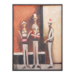 "Three Men with Hats in an Alley" Modern Abstract Figurative Portrait Painting