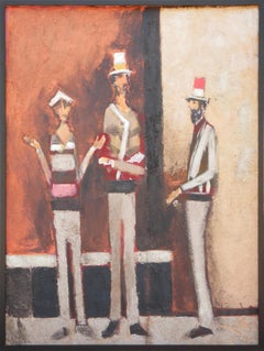 "Three Men with Hats in an Alley" Modern Abstract Figurative Portrait Painting