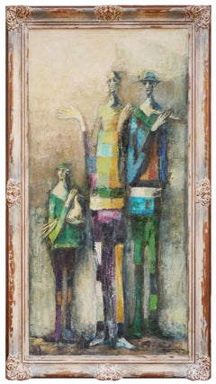 "Two Men, One Boy" Abstract Figurative Portrait Painting