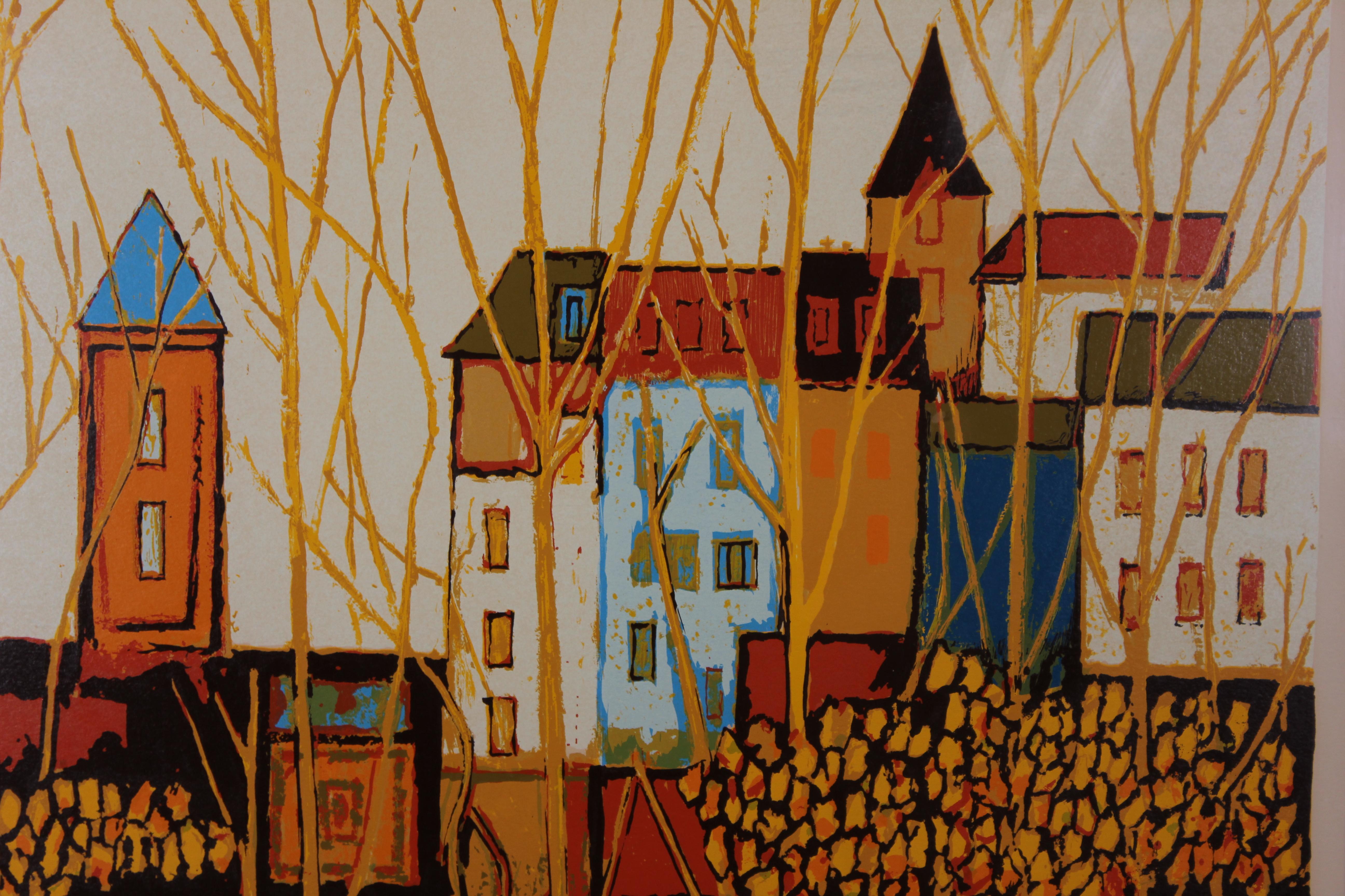Village Through the Trees Edition 133 of 300 - Painting by David Adickes