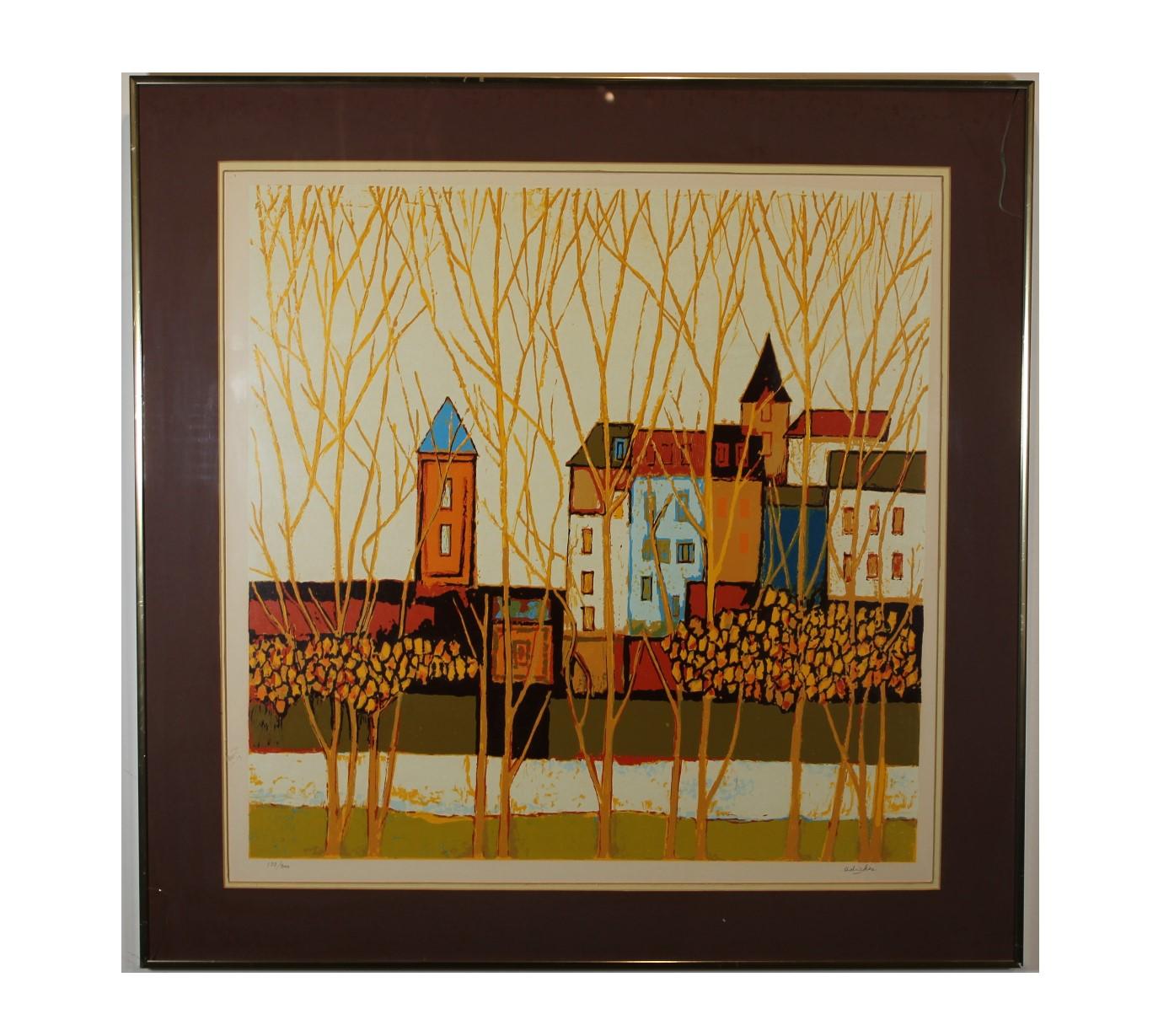 David Adickes Landscape Painting - Village Through the Trees Edition 133 of 300