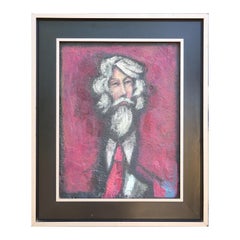 "Hombre barbudo de pelo blanco, rojo" Pintura abstracta moderna de retrato figurativo