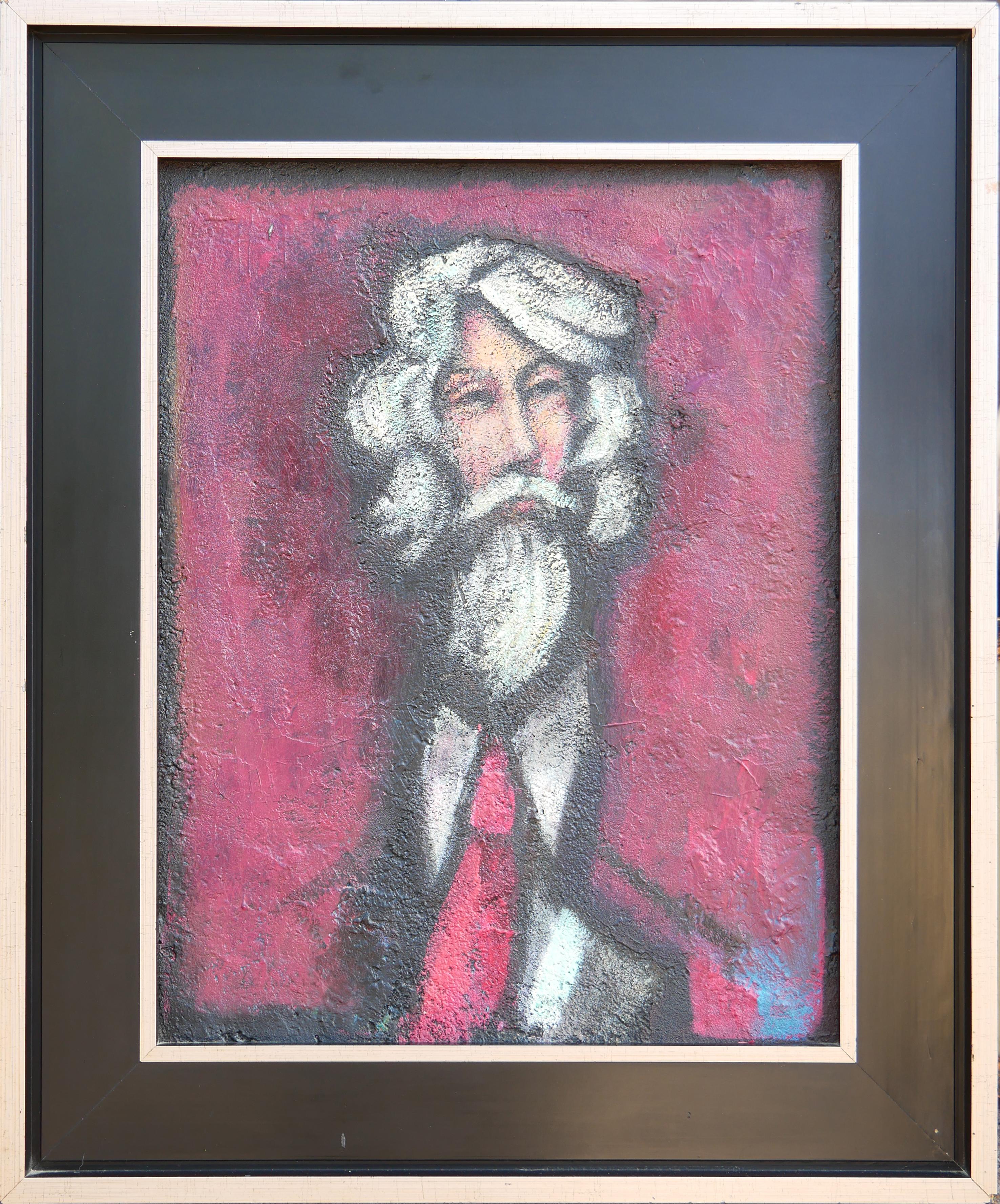 "White Haired Bearded Man, Red" Modern Abstract Figurative Portrait Painting