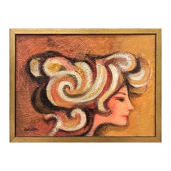 "Wild Hair Against Gold" Modern Colorful Warm Toned Female Portrait Painting