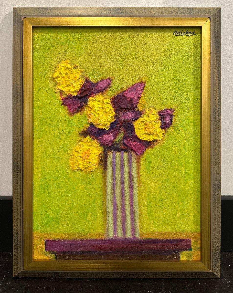 David Adickes Portrait Painting - Yellow Flowers, Tall Vase