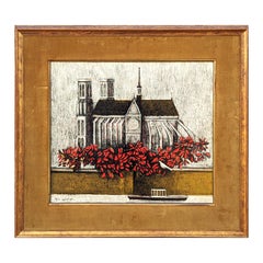 Modern Abstract French Landscape Lithograph of Chartres Cathedral Ed. 13/100