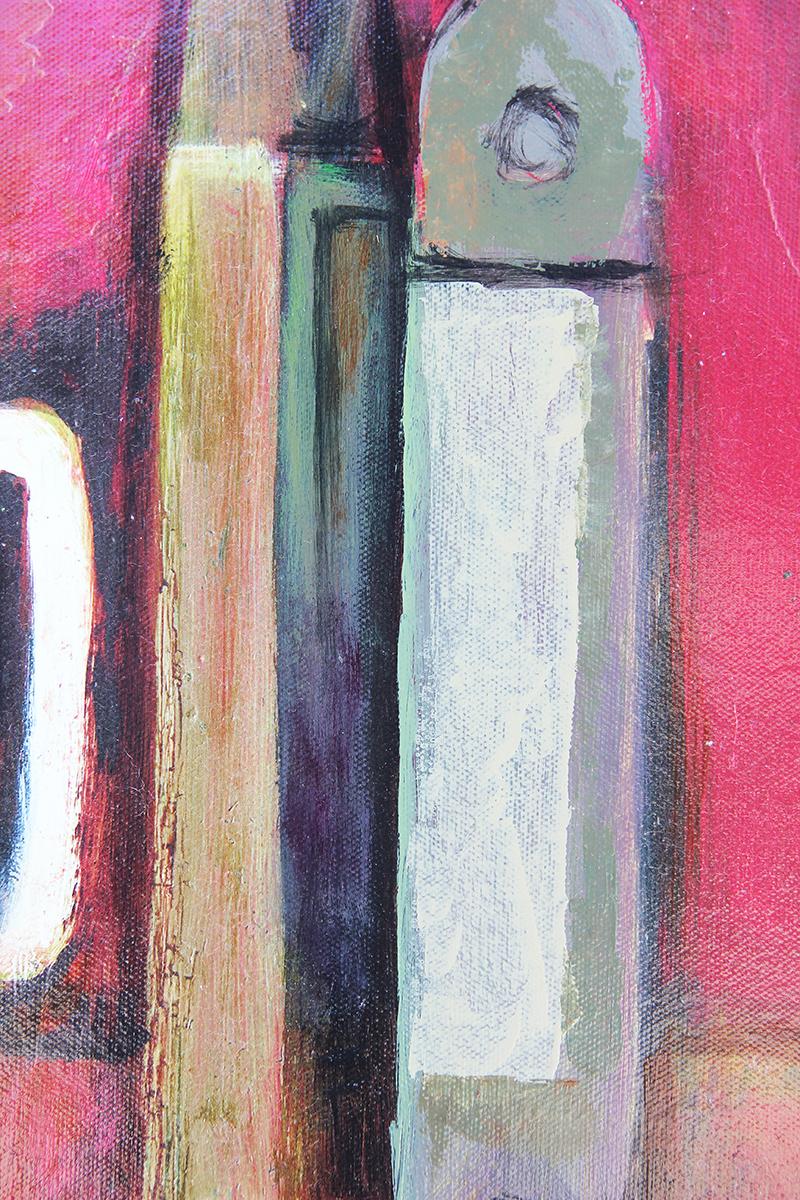 “Red Room, White Pitcher” Red Toned Interior Still Life - Abstract Print by David Adickes