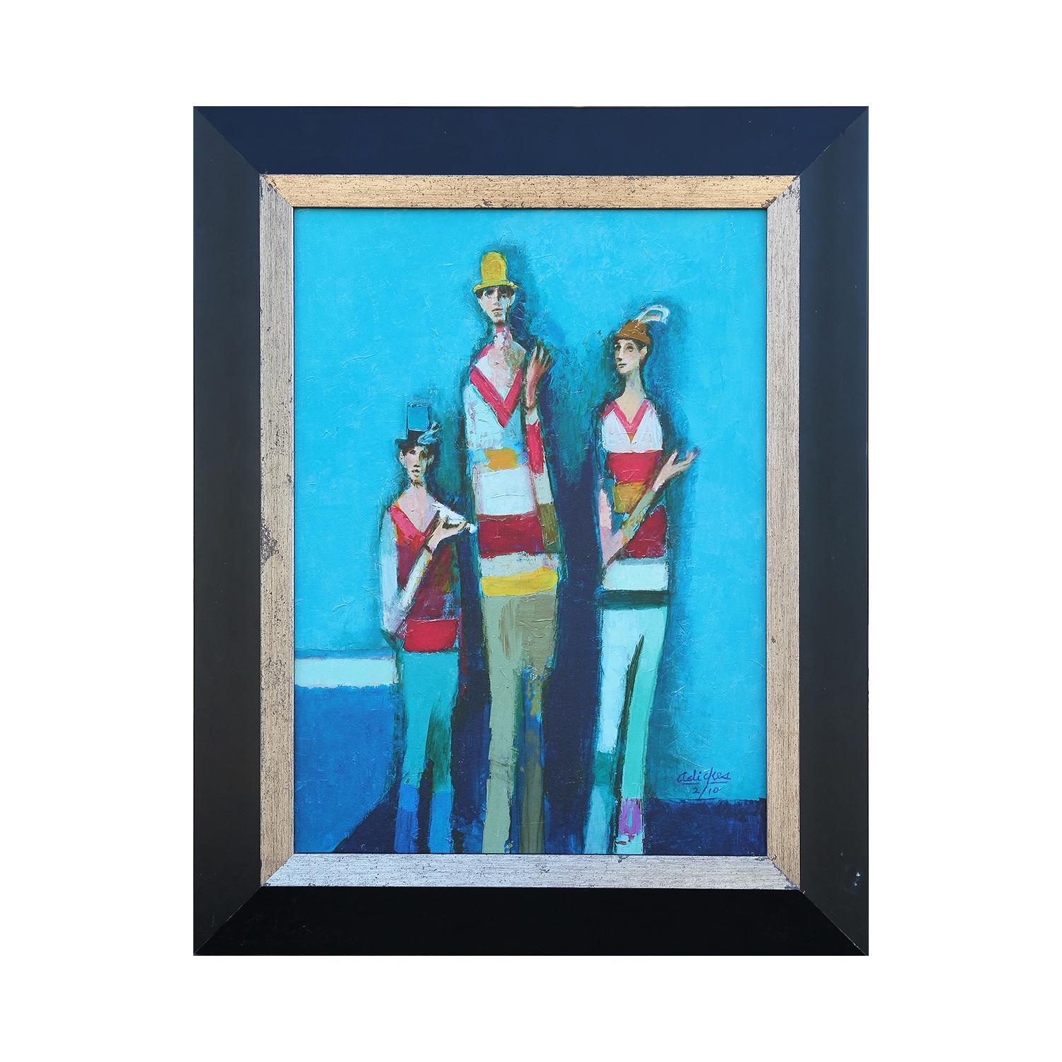 “Three Friends with Birds, Blue” Edition 2/10 - Print by David Adickes