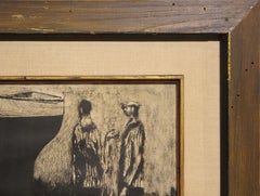 "Due uomini sulla spiaggia" Stampa litografica figurativa post-impressionista in nero