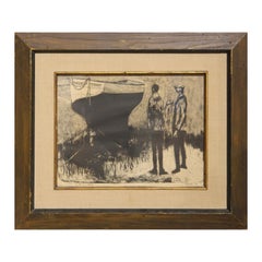 "Two Men on a Beach" Post-Impressionist Black Figurative Lithograph Print