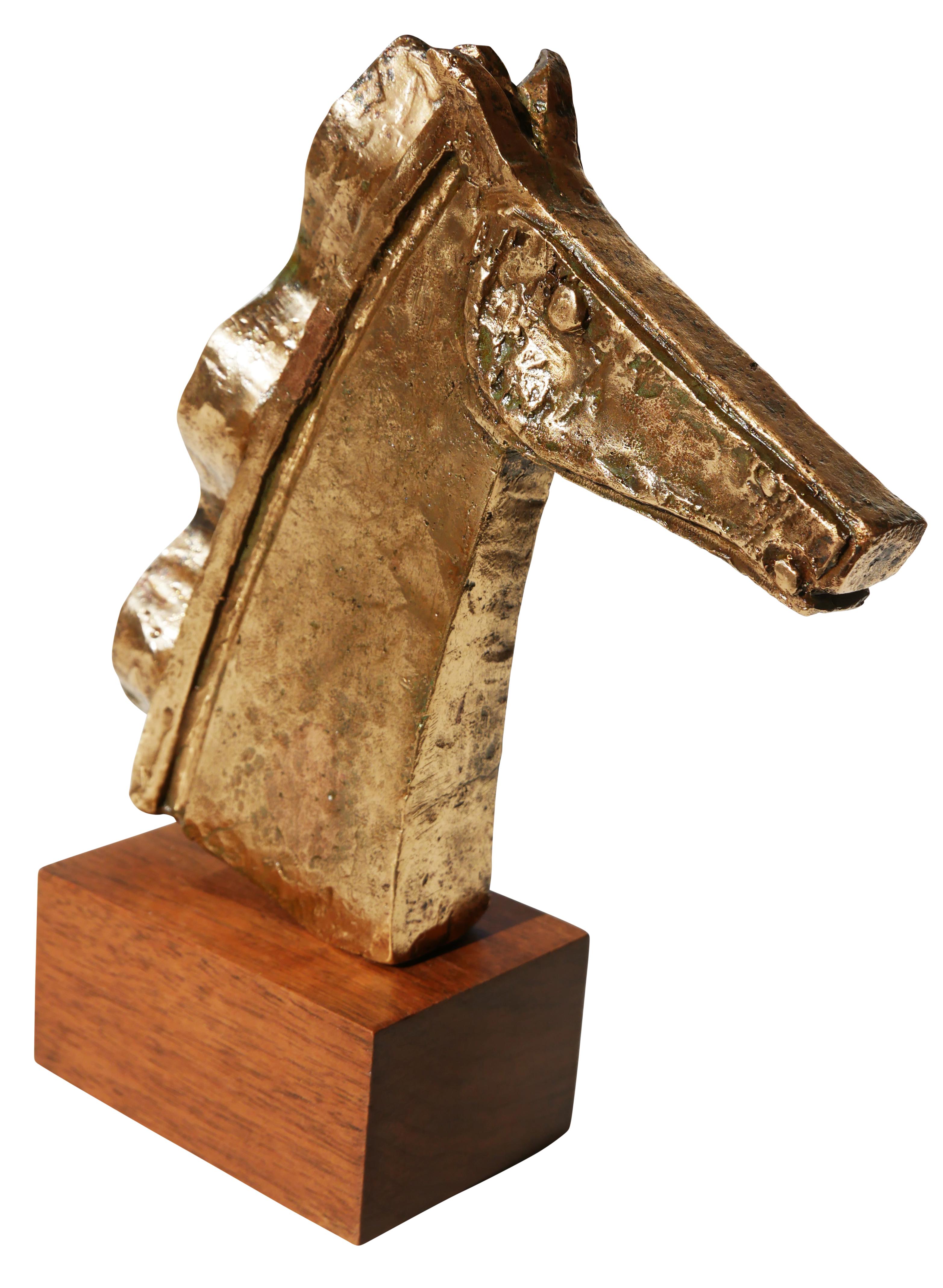 David Adickes Abstract Sculpture - Abstract Modernist Equestrian Horse Bust Bronze Sculpture on Wooden Base