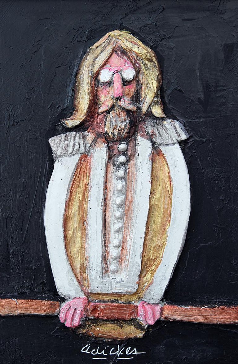 David Adickes Black, White, and Tan Abstract Figurative Mixed Media