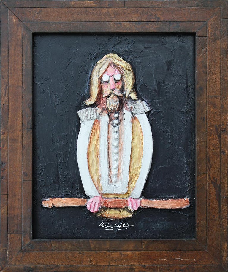 David Adickes Black, White, and Tan Abstract Figurative Mixed Media