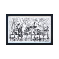 “French Village” Black and White Church Landscape Relief Casting 2