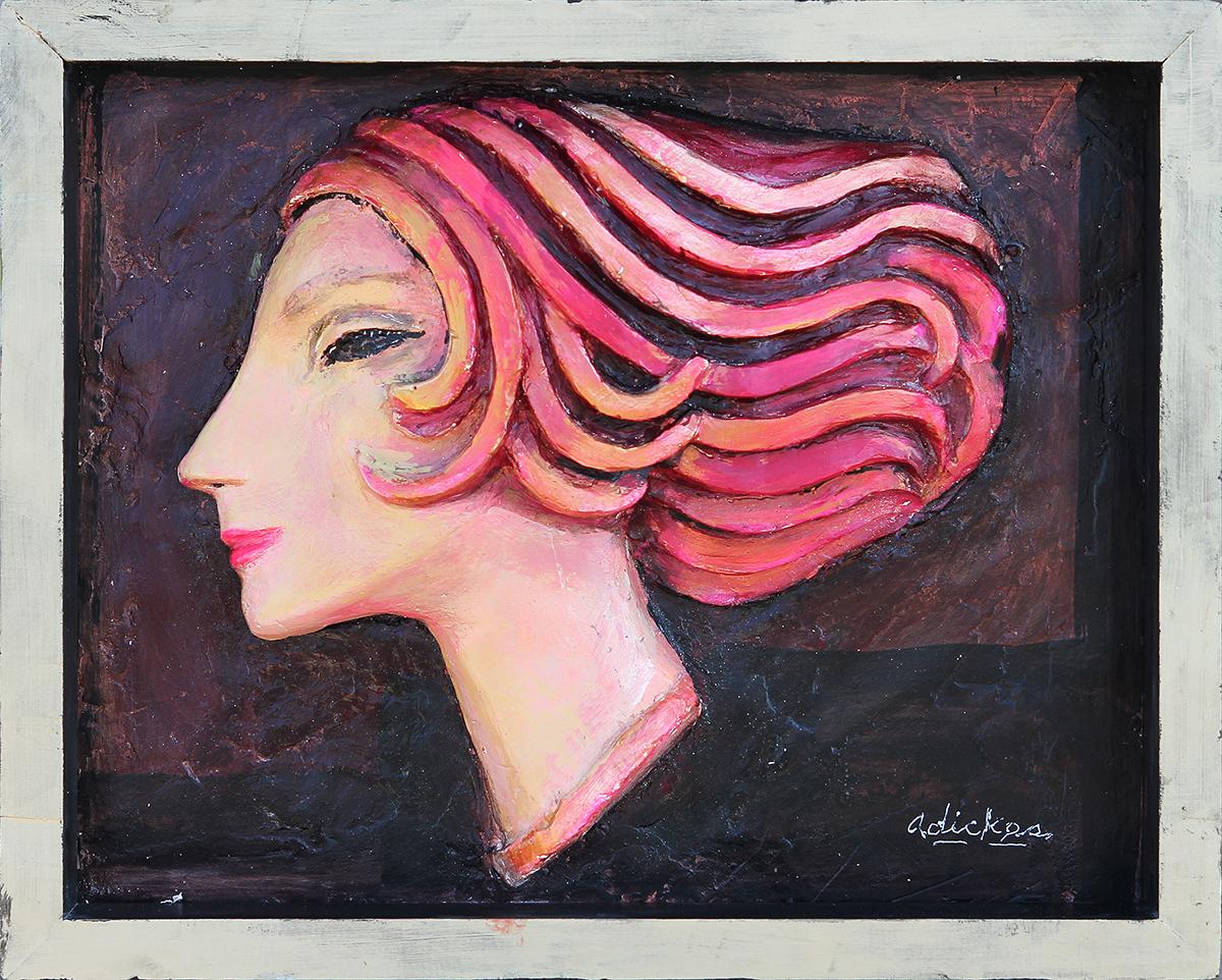 David Adickes Figurative Sculpture - “Lady with Wild Red Hair” Framed 3D Wall Sculpture of a Female Face