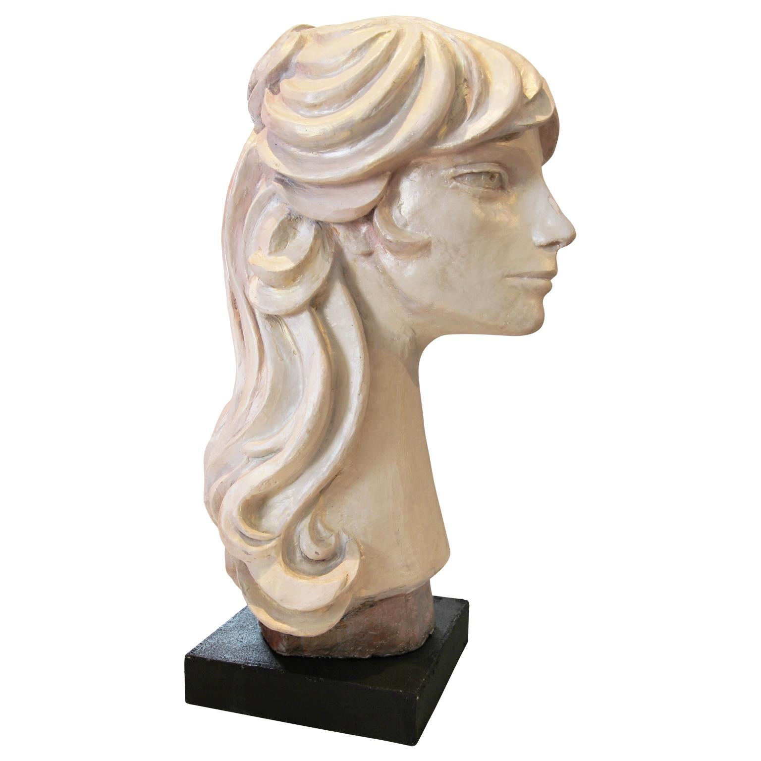 Modern Abstract Cast Stone Female Bust Portrait Sculpture of Julie Burrows - Brown Abstract Sculpture by David Adickes