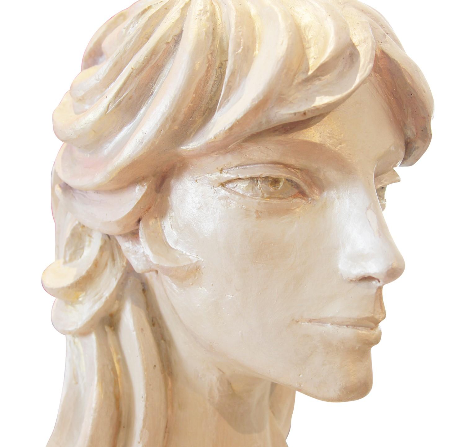 Modern Abstract Cast Stone Female Bust Portrait Sculpture of Julie Burrows For Sale 1
