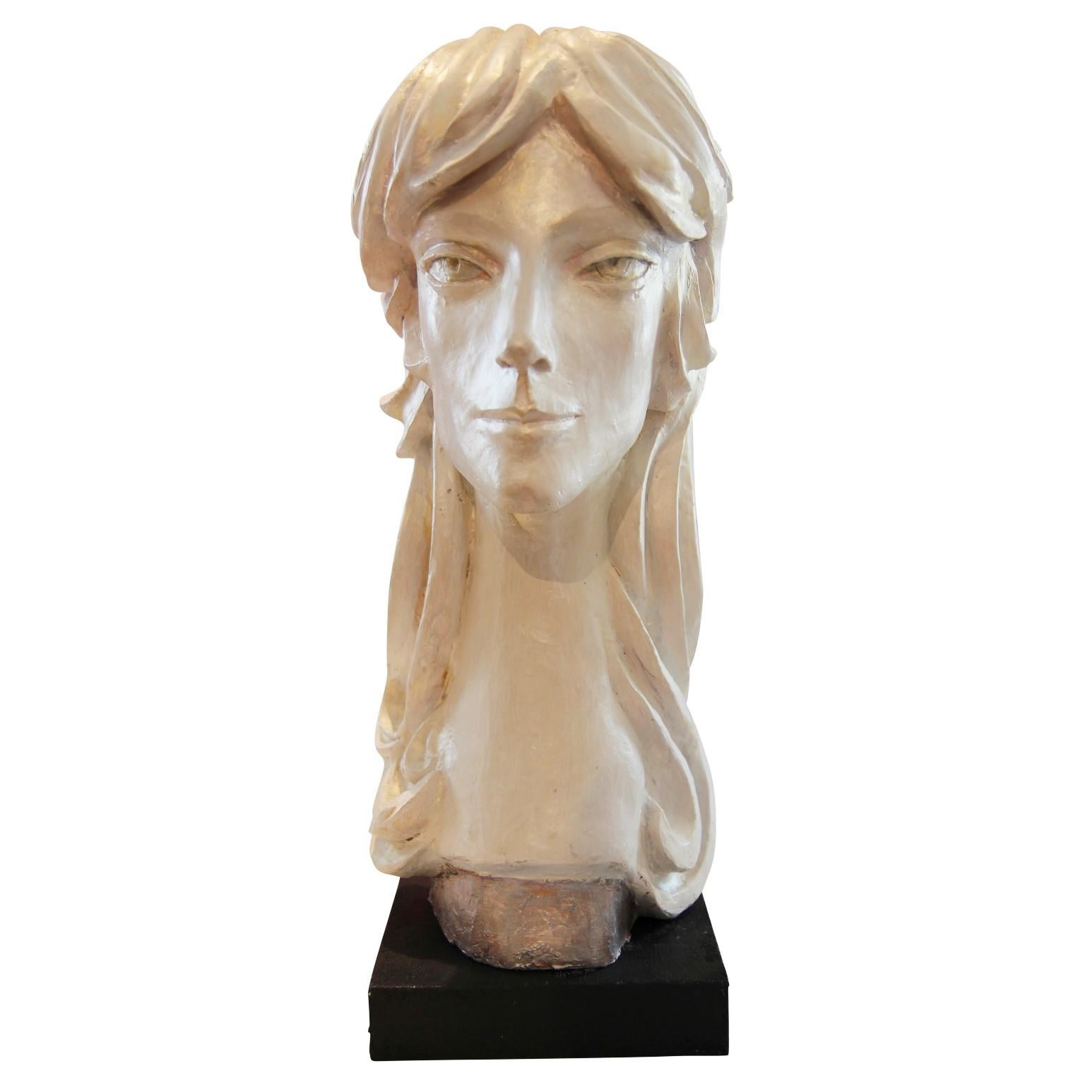 Modern Abstract Cast Stone Female Bust Portrait Sculpture of Julie Burrows