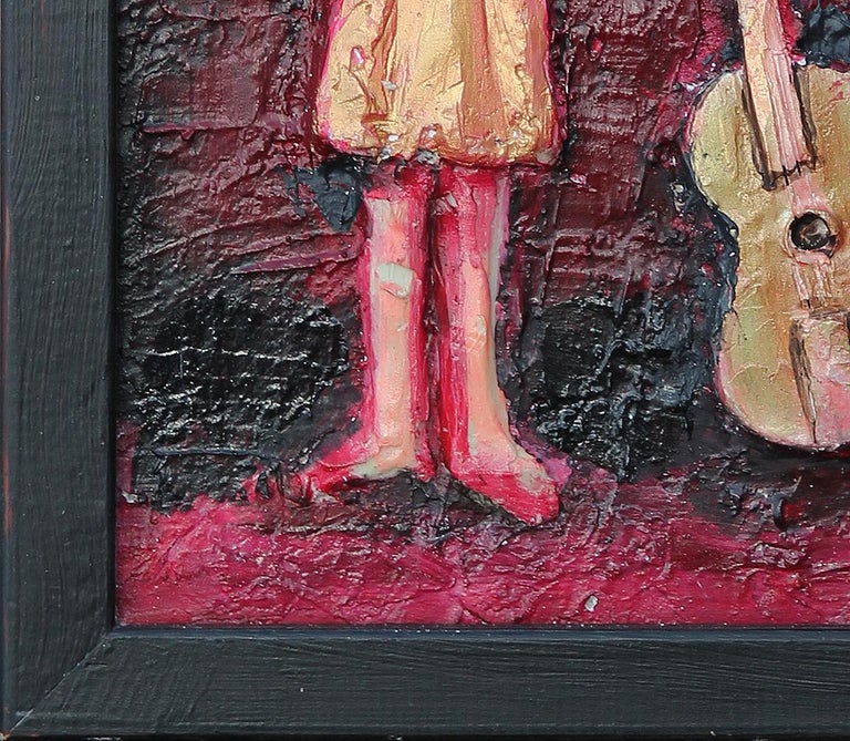 Red Abstract Figurative Mixed Media Cast Stone Painting of Three Musicians For Sale 1