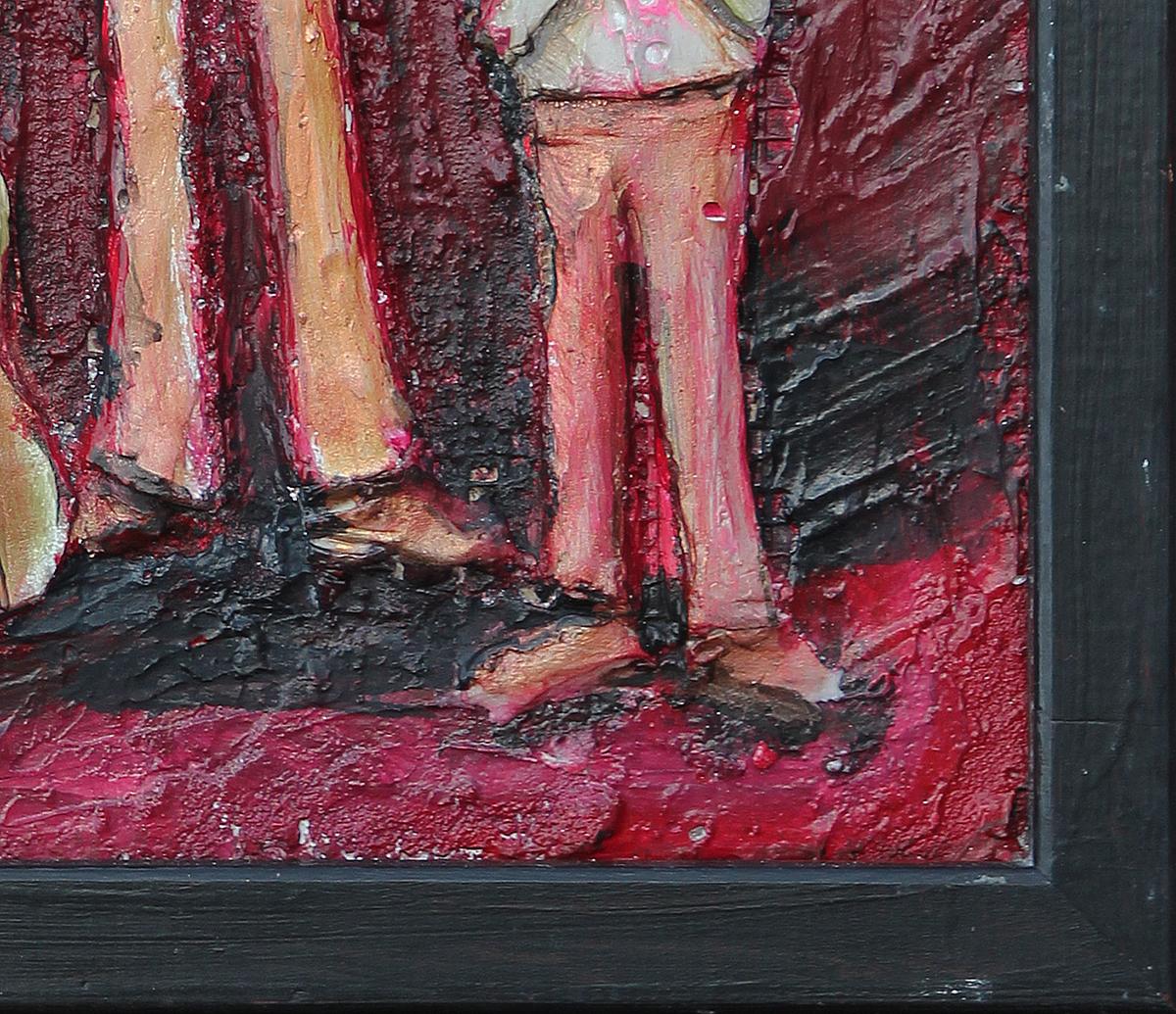 Red Abstract Figurative Mixed Media Cast Stone Painting of Three Musicians - Black Figurative Sculpture by David Adickes