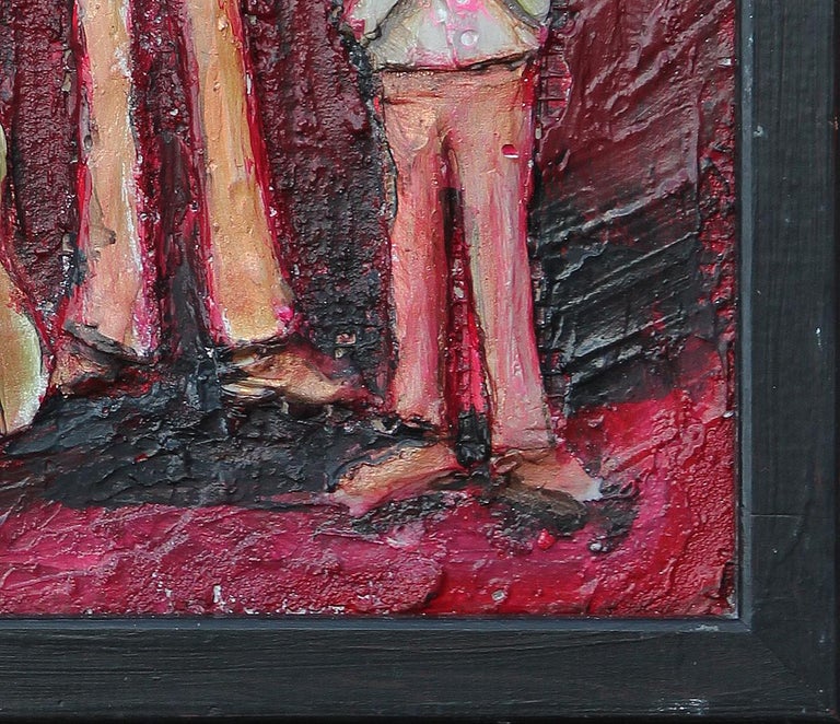 Red Abstract Figurative Mixed Media Cast Stone Painting of Three Musicians For Sale 2