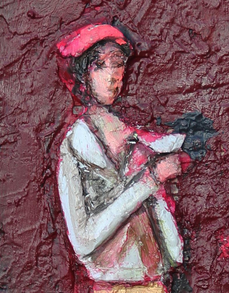 Red Abstract Figurative Mixed Media Cast Stone Painting of Three Musicians 2