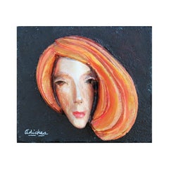 Small Square Three Dimensional Relief Wall Sculpture of a Female Face