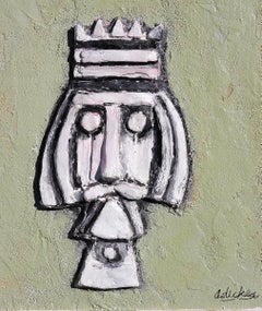 The Sun King, Red & Light Green Small Longitudinal Abstract Figurative Sculpture