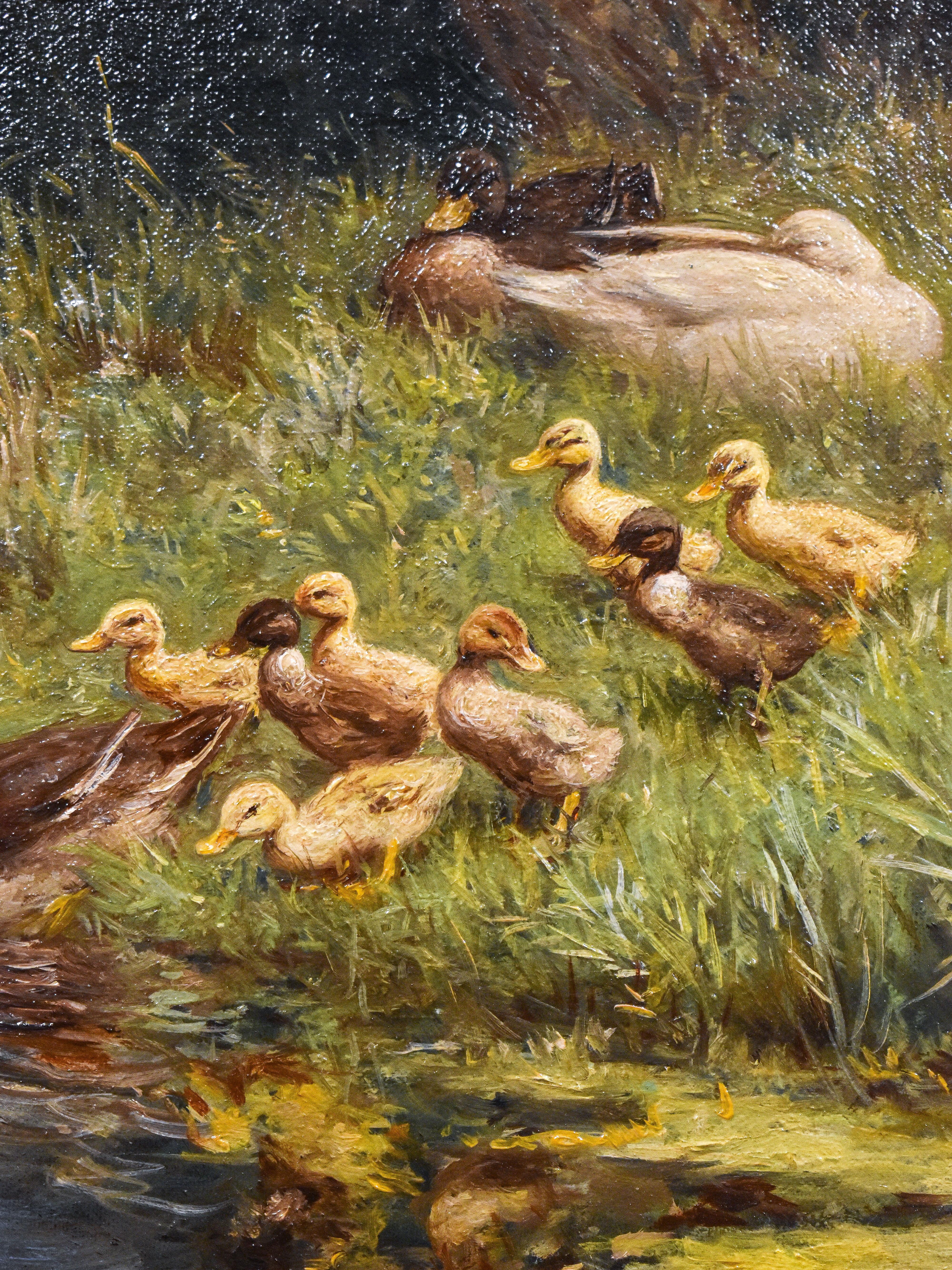 Ducks at the waterfront - Constant Artz - Around 1930 - Romantic Painting by Artz, David Adolph Constant