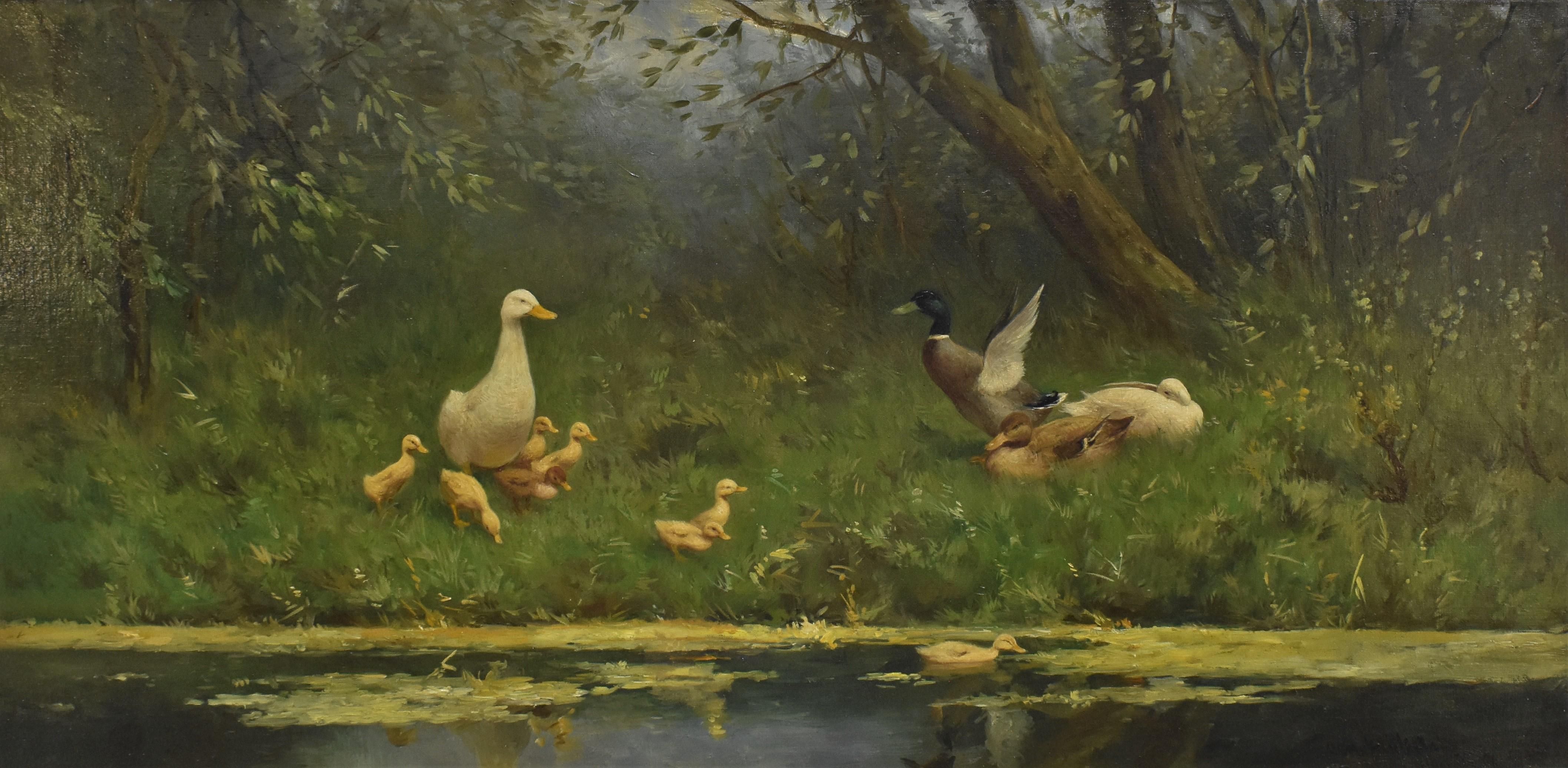 Ducks At The Waterfront Dutch David Constant Artz Impressionist realist.  - Painting by Artz, David Adolph Constant