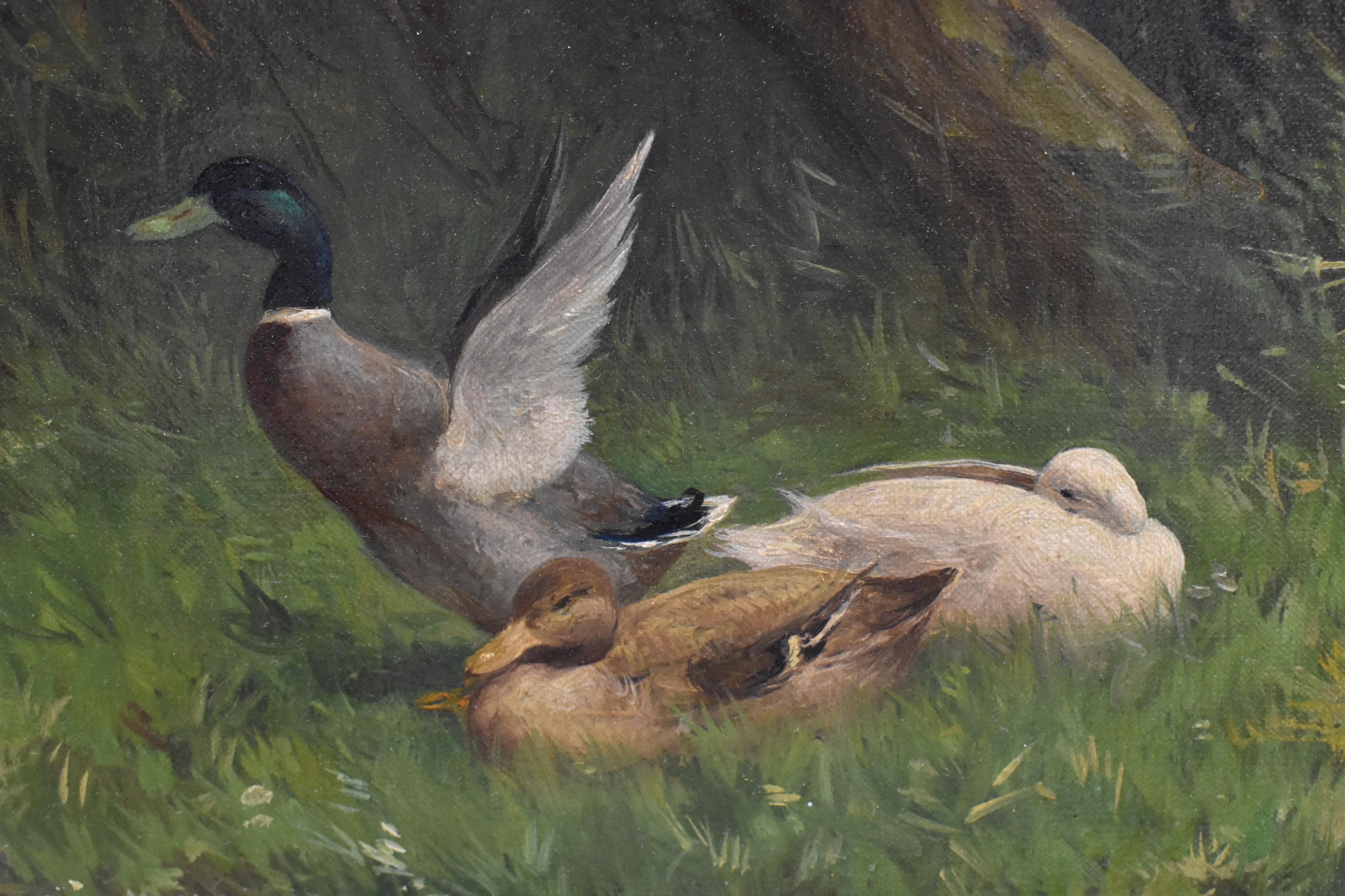 Ducks At The Waterfront Dutch David Constant Artz Impressionist realist.  - Brown Animal Painting by Artz, David Adolph Constant